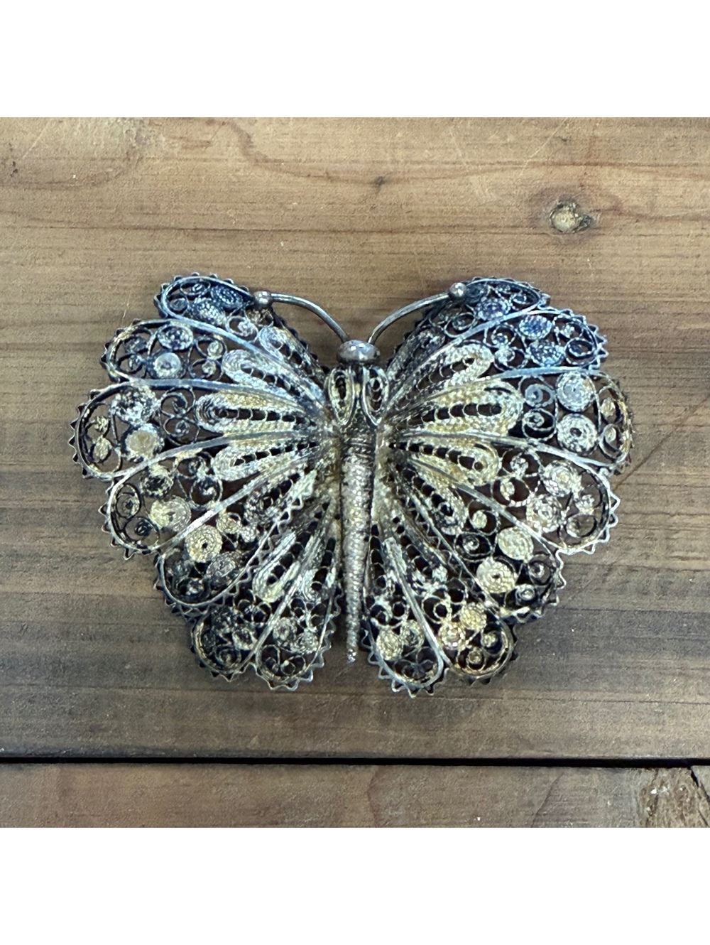 Art Nouveau 800 silver filigree butterfly brooch antique